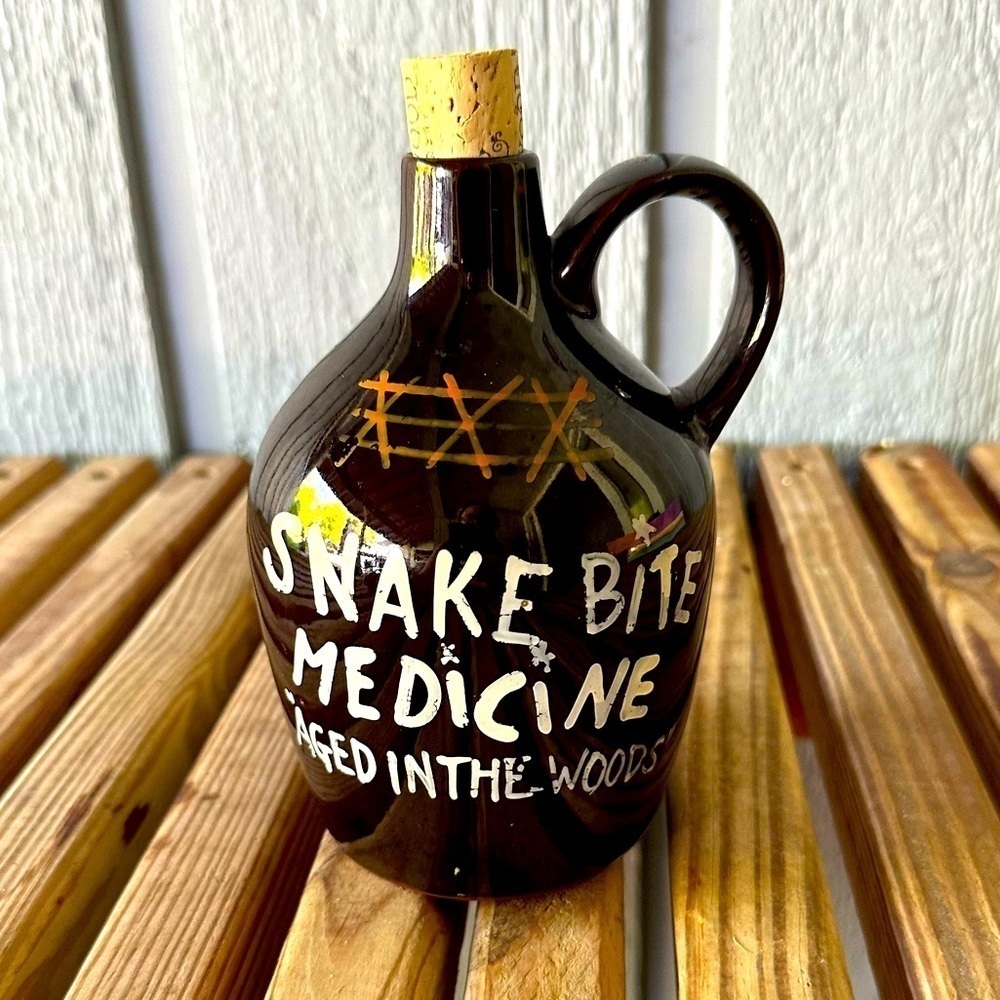 Vintage Halloween Prop Snake Bite Medicine Aged in the Woods Jar Cork Bottle